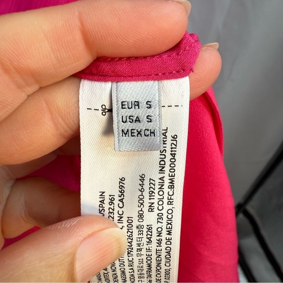 Massimo Dutti Hot Pink Gathered Maxi Dress Puff Sleeves Size Small NWT - Picture 6 of 10